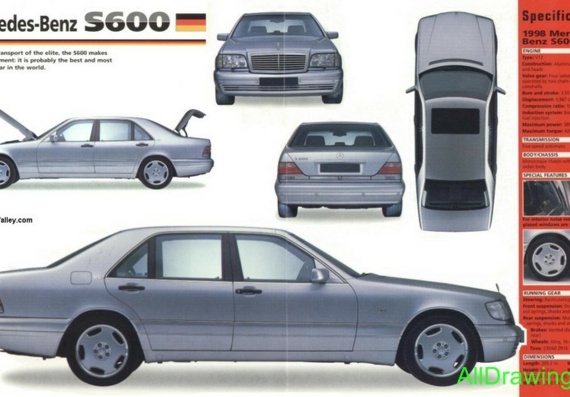 Mercedes-Benz S600 (1998) (Мерcедес-Бенз С600 (1998)) - чертежи (рисунки) автомобиля